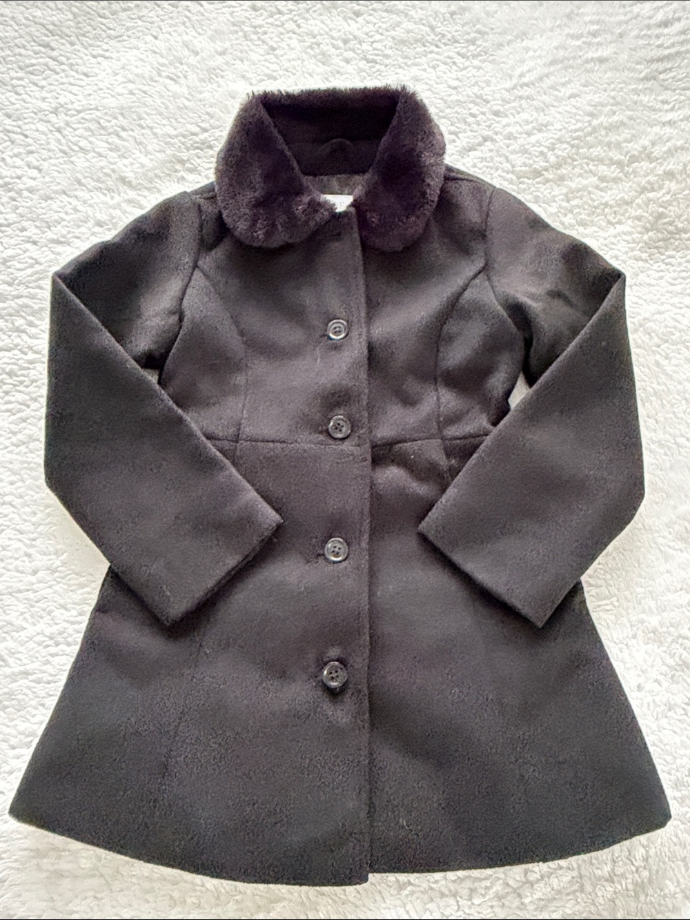 Children’s Place Girls Black Faux-Fur Collar Pea Coat